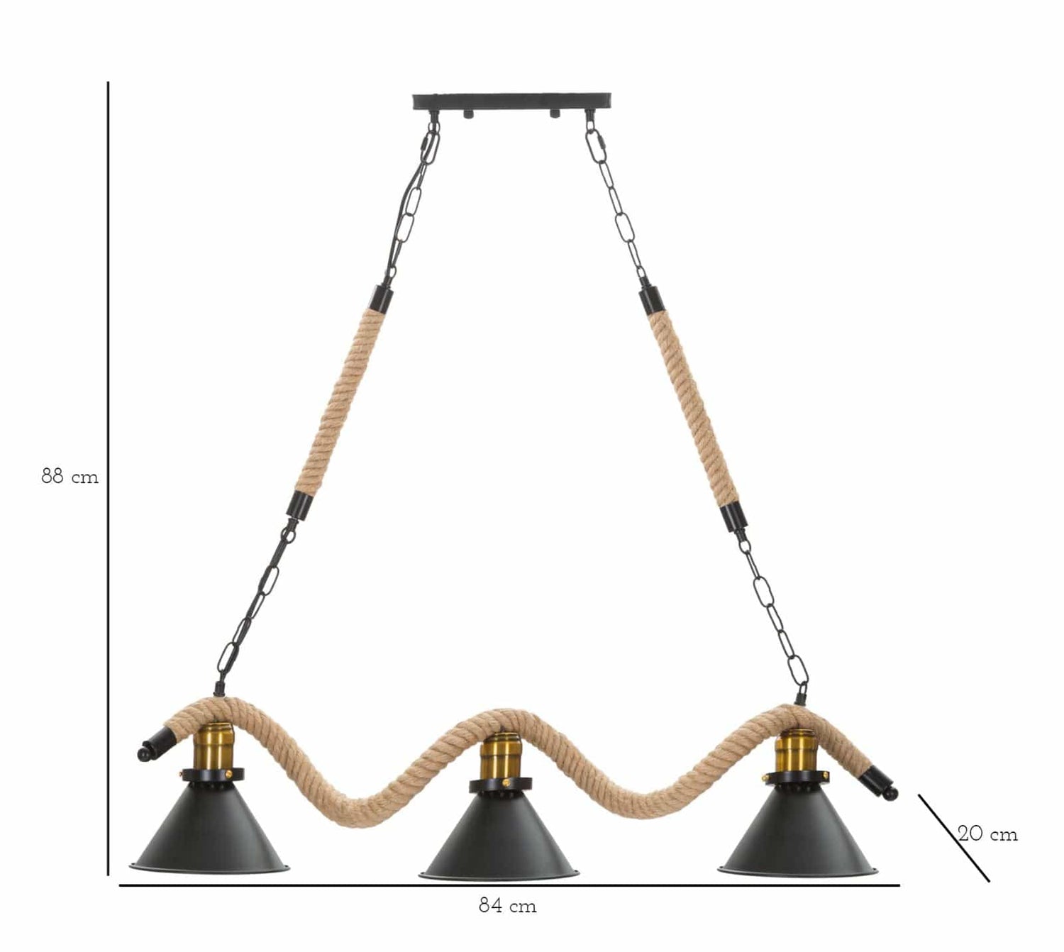 Mauro Ferretti CEILING LAMP CUP/ROPE 3 LIGHTS CM 84X20X88