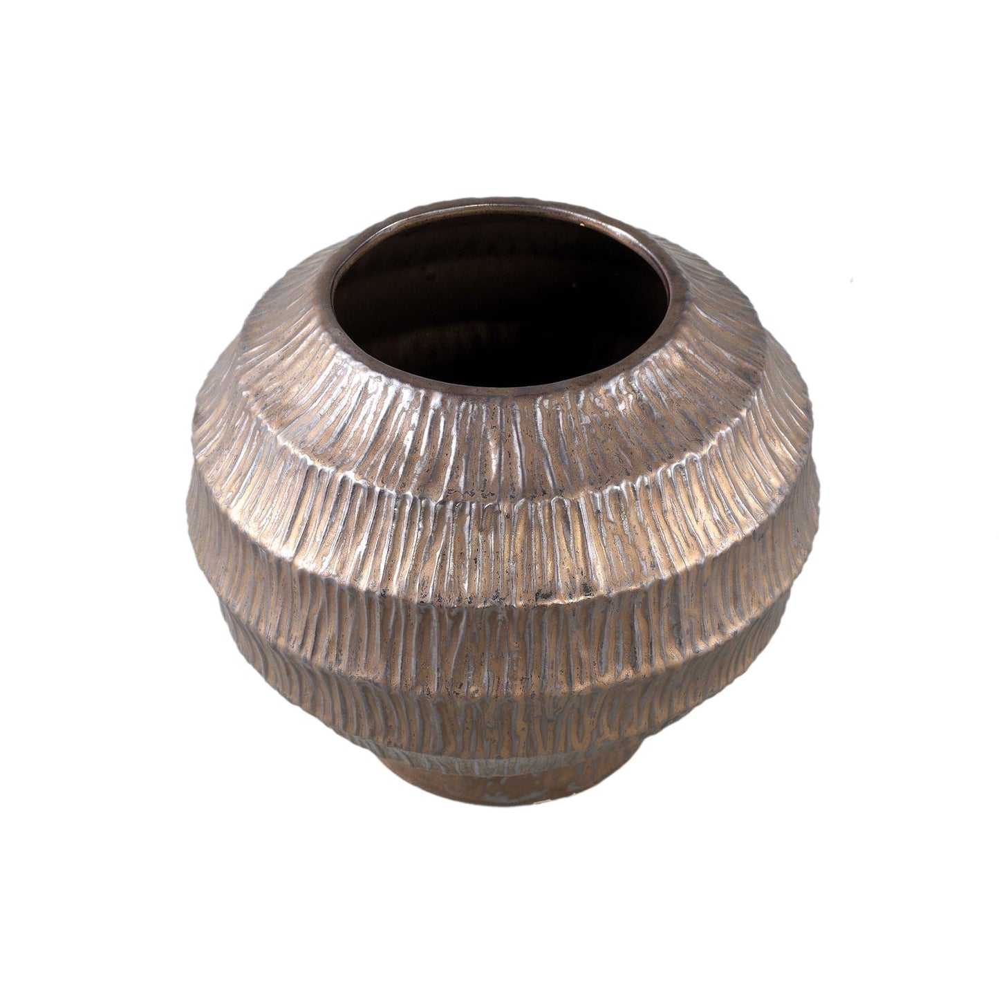 PTMD Cherith Bronzen ronde keramiek pot geribbeld L