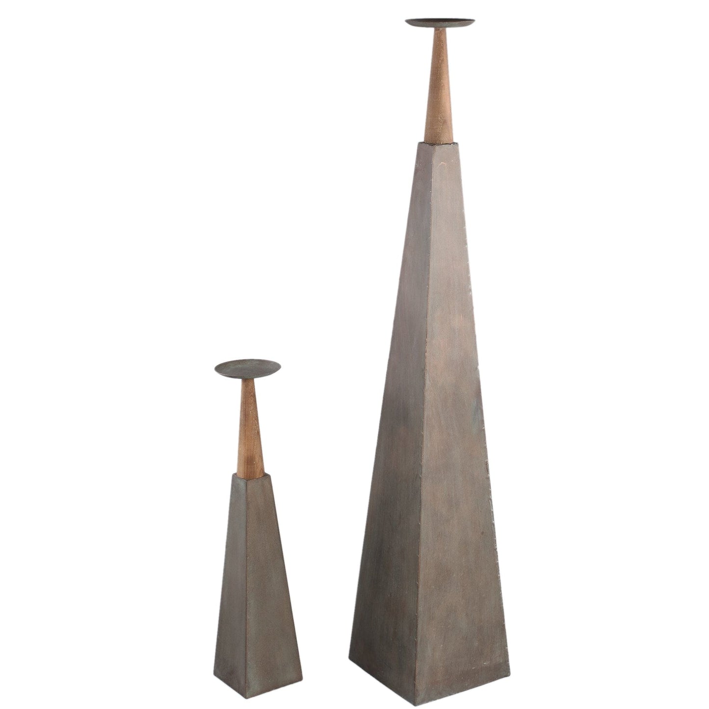 PTMD Cinder Grey metalen piramidekandelaar met hout L