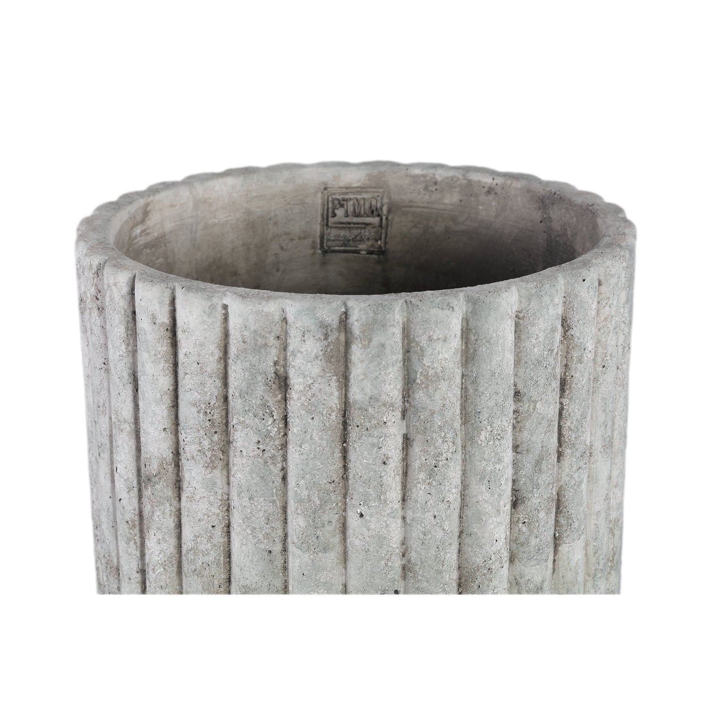 PTMD Cinne Grey cement geribbelde pot op voet rond XL