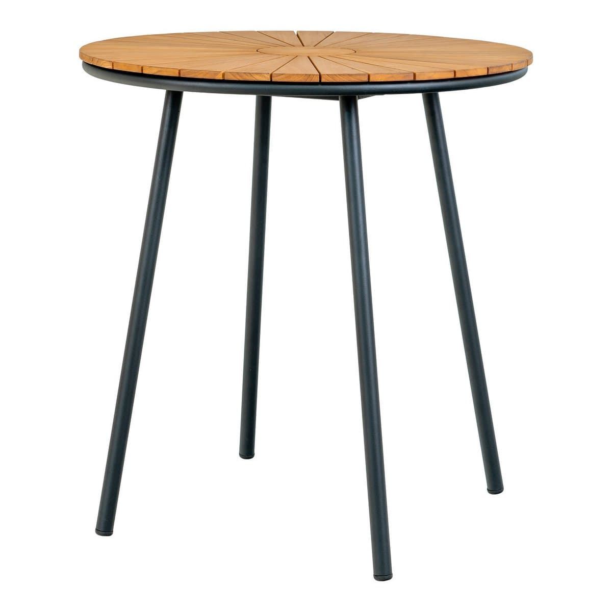 House Nordic ApS Cleveland Café Table - Café Table, teak tafelblad, naturel, zwarte poten, ø70x74 cm