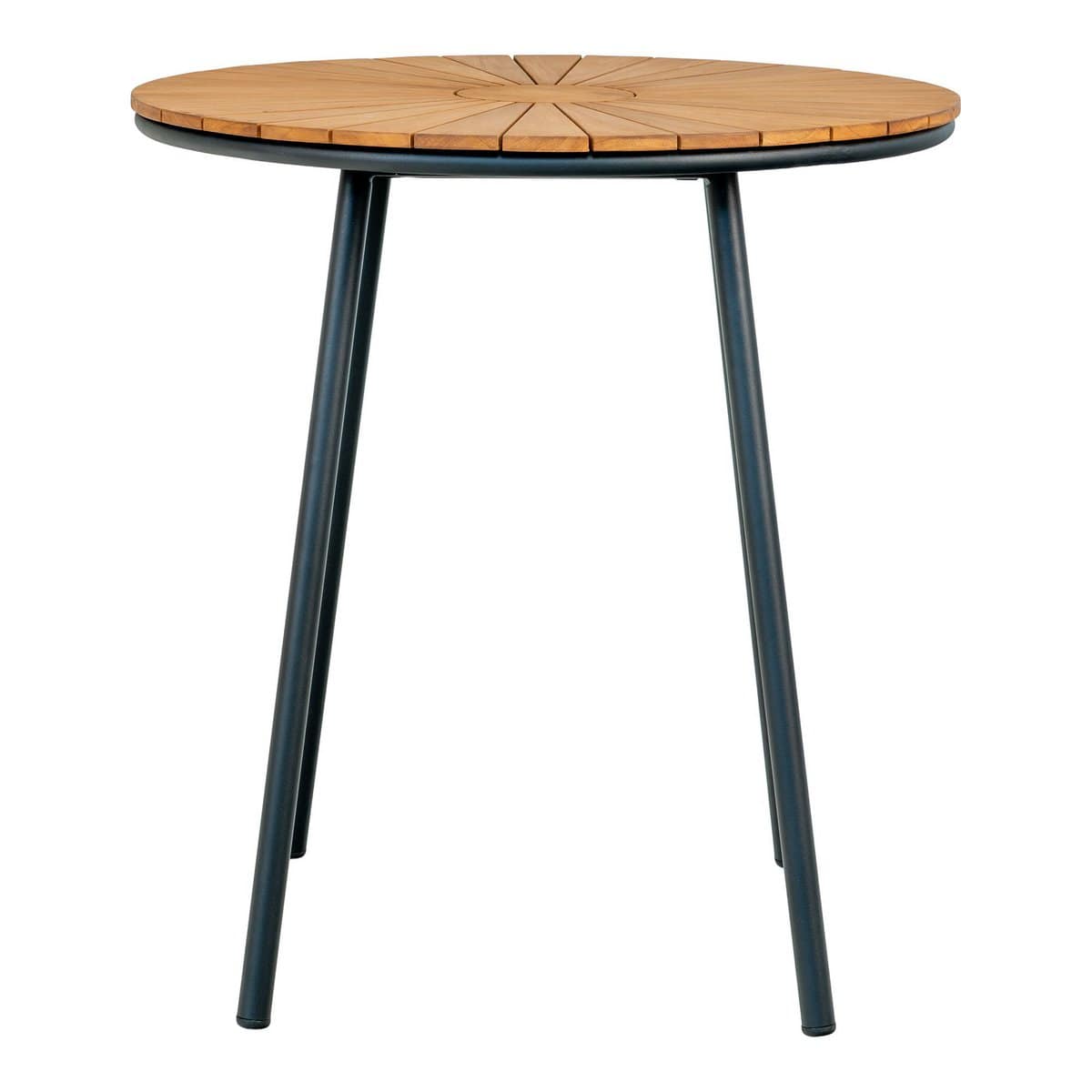 House Nordic ApS Cleveland Café Table - Café Table, teak tafelblad, naturel, zwarte poten, ø70x74 cm