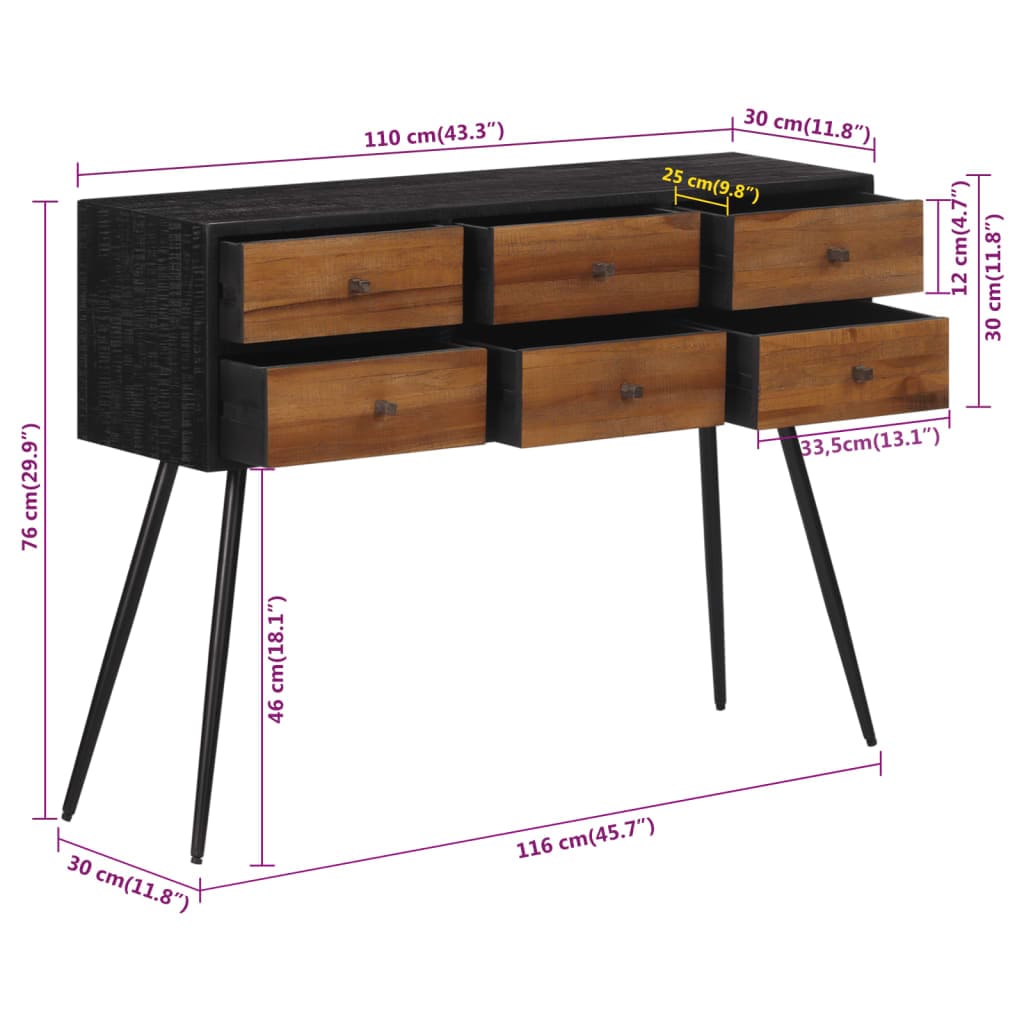 vidaXL Commodes & ladekasten Wandtafel met lades 116x30x76 cm massief gerecycled teakhout