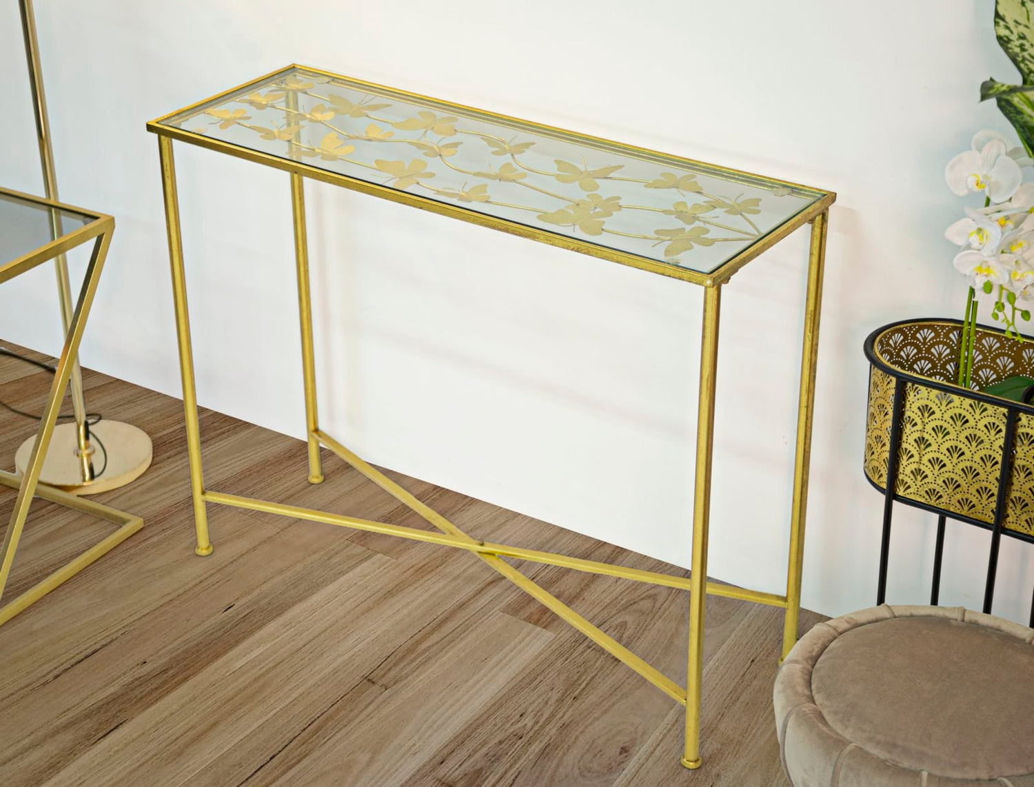 Mauro Ferretti CONSOLE BUTTERFLIES GLASS CM 100X35X80