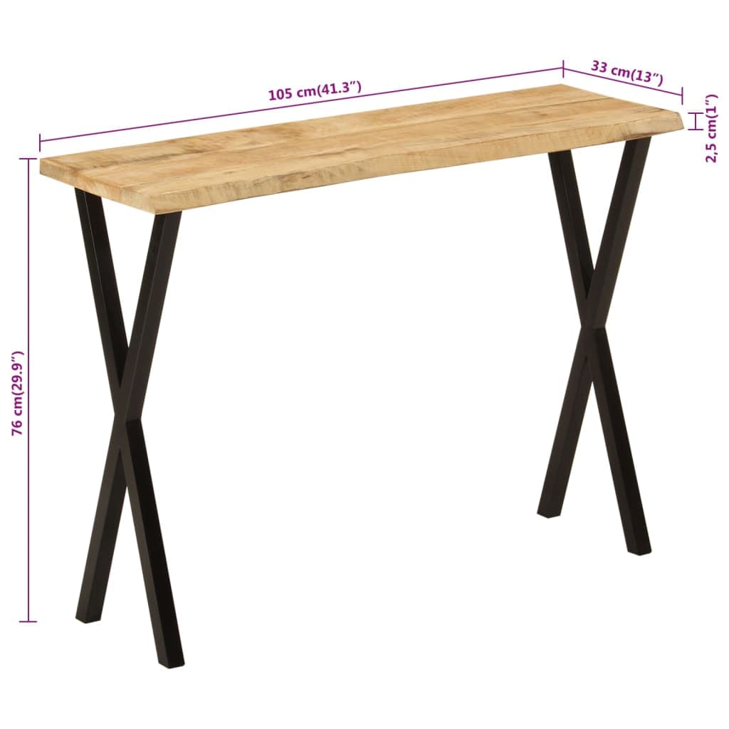 vidaXL Consoletafels Wandtafel met natuurlijke rand 105x33x76 cm massief mangohout