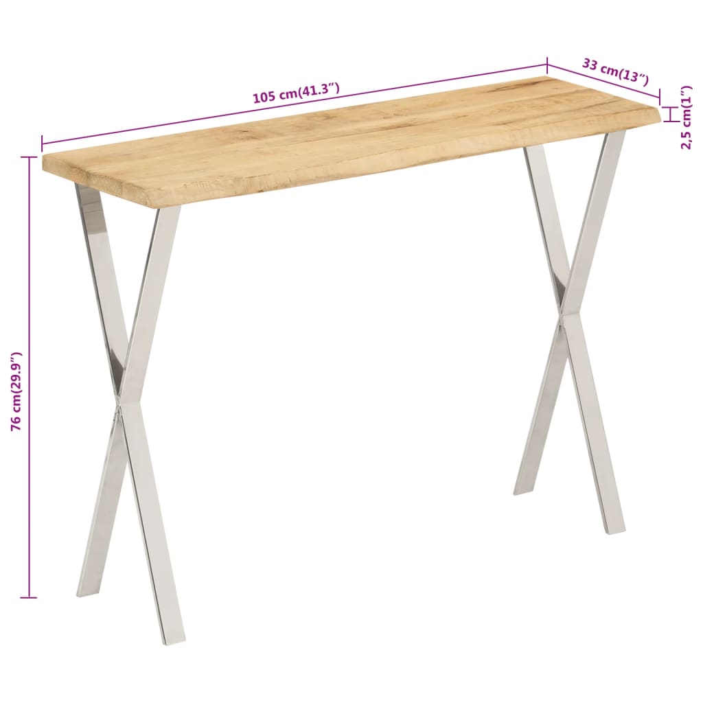 vidaXL Consoletafels Wandtafel met natuurlijke rand 105x33x76 cm massief mangohout