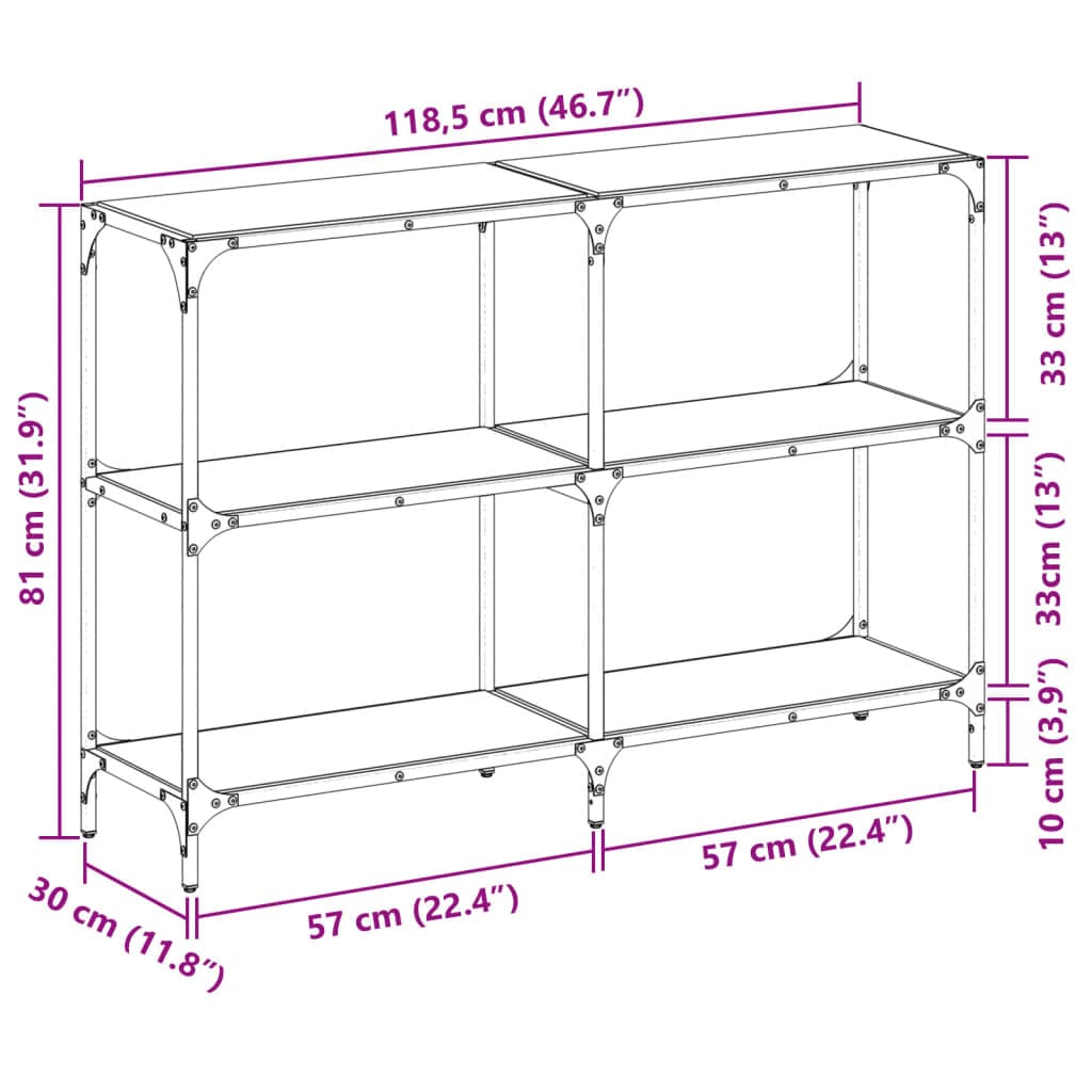 vidaXL Consoletafels Wandtafel met transparant glazen blad 118,5x30x81 cm staal