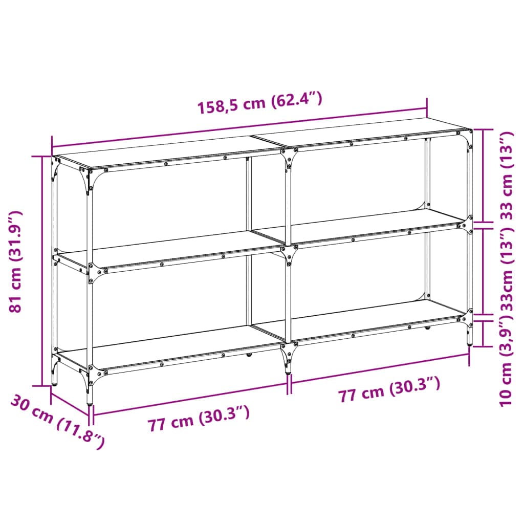 vidaXL Consoletafels Wandtafel met transparant glazen blad 158,5x30x81 cm staal