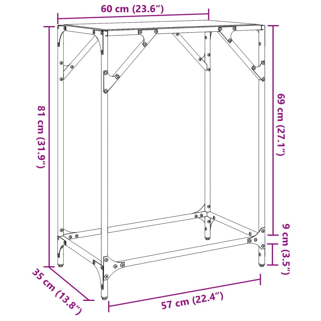 vidaXL Consoletafels Wandtafel met transparant glazen blad 60x35x81 cm staal