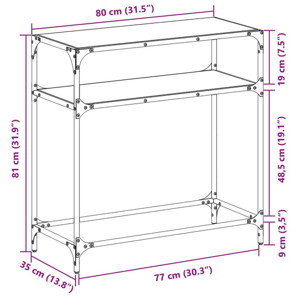 vidaXL Consoletafels Wandtafel met transparant glazen blad 80x35x81 cm staal