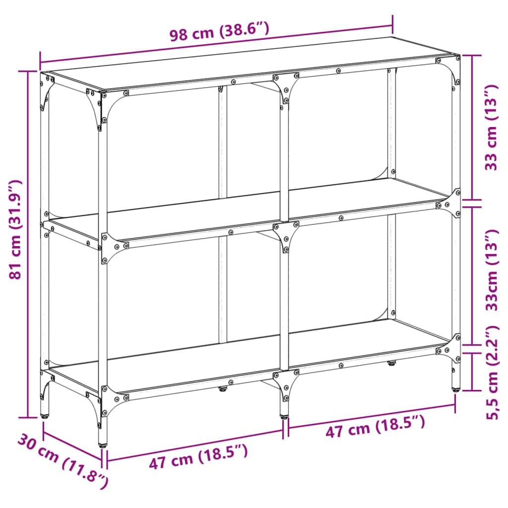 vidaXL Consoletafels Wandtafel met transparant glazen blad 98x30x81 cm staal