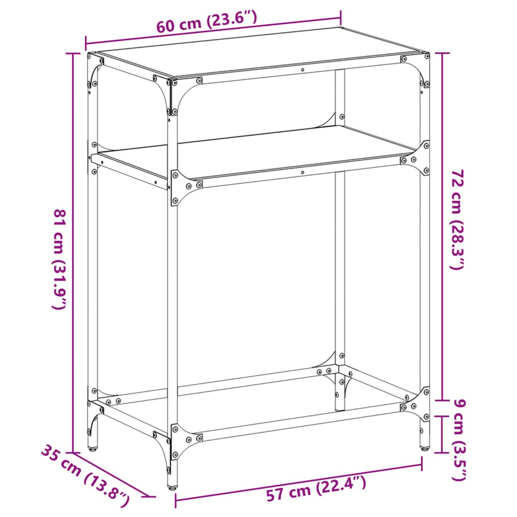 vidaXL Consoletafels Wandtafel met zwart glazen blad 60x35x81 cm staal