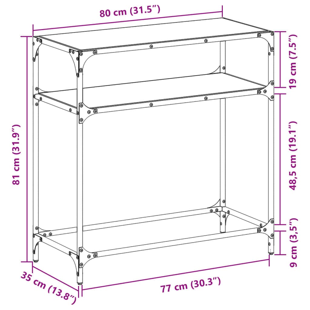 vidaXL Consoletafels Wandtafel met zwart glazen blad 80x35x81 cm staal