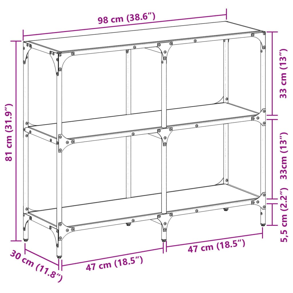 vidaXL Consoletafels Wandtafel met zwart glazen blad 98x30x81 cm staal