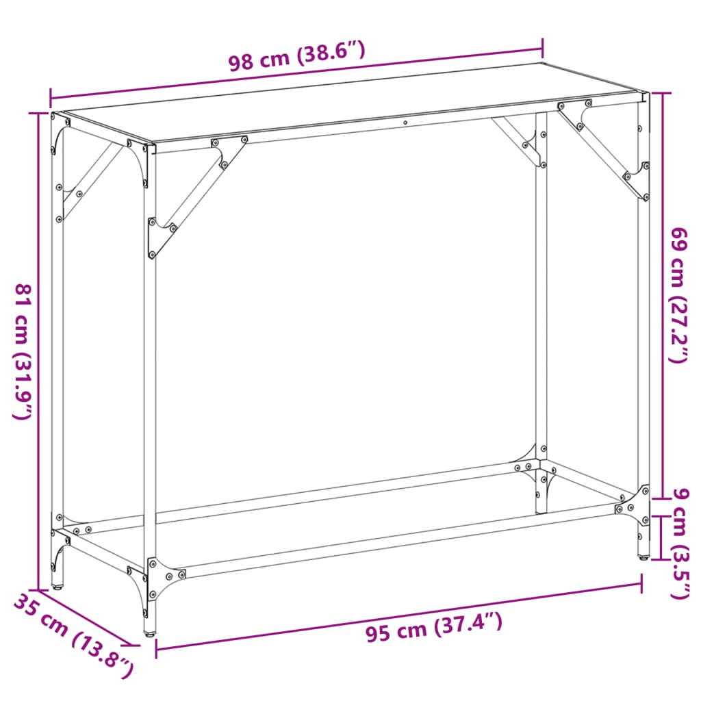 vidaXL Consoletafels Wandtafel met zwart glazen blad 98x35x81 cm staal