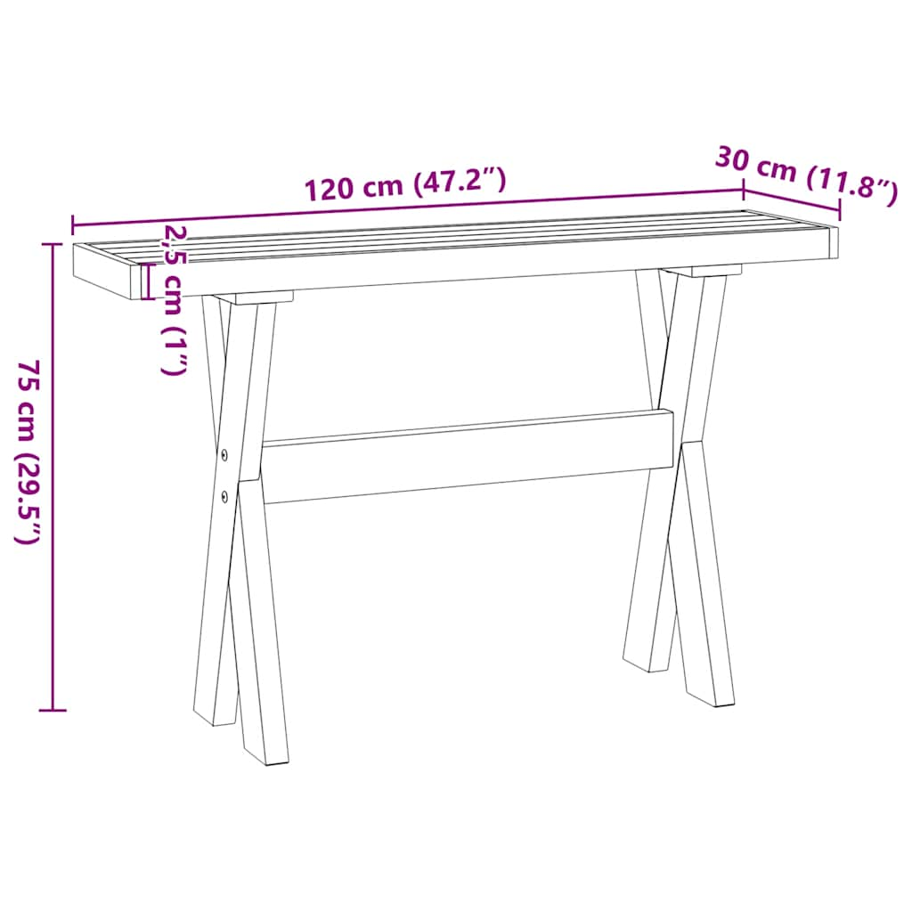 vidaXL Consoletafels Wandtafel NOAIN X-vormige poten 120x30x75 cm massief hout