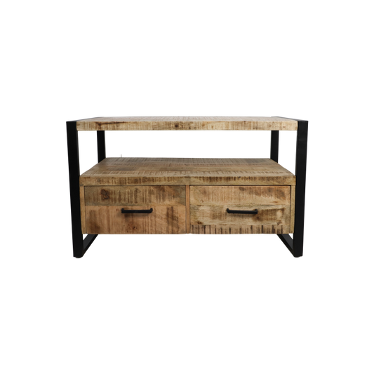 HSM Collection-Meuble TV Havana 2 La-100x45x60-Natural/Noir-Mangue/Métal