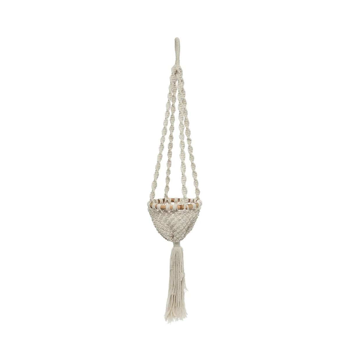 Bazar Bizar De Gedraaide Macramé Plantenhouder - Naturel Wit -S