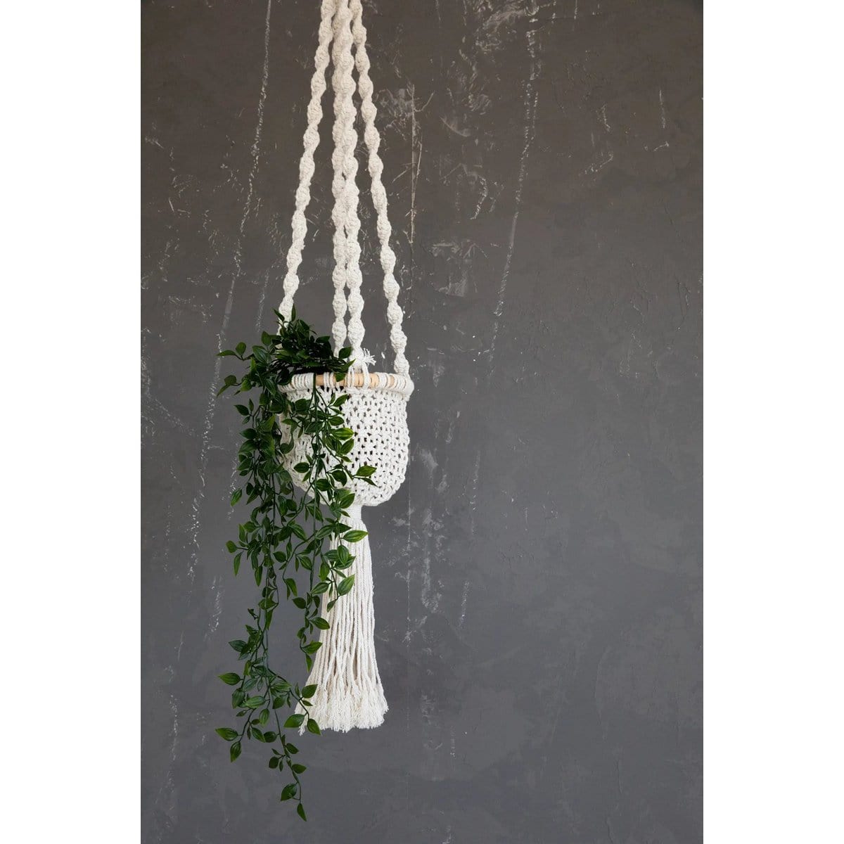 Bazar Bizar De Gedraaide Macramé Plantenhouder - Naturel Wit -S