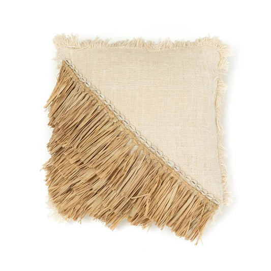 Bazar Bizar De Raffia Katoenen Kussenhoes - Naturel Wit - 40x40