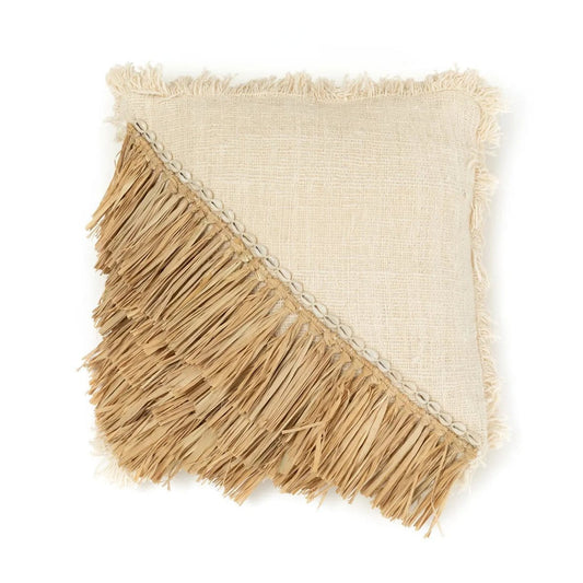 Bazar Bizar De Raffia Katoenen Kussenhoes - Naturel Wit - 60x60