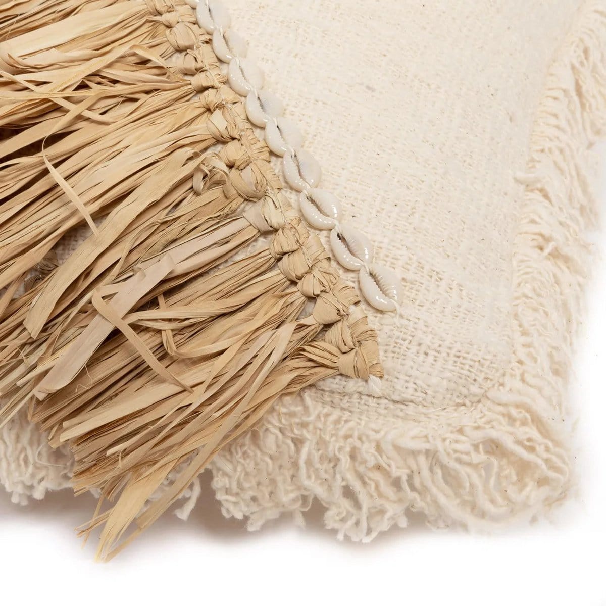 Bazar Bizar De Raffia Katoenen Kussenhoes - Naturel Wit - 60x60