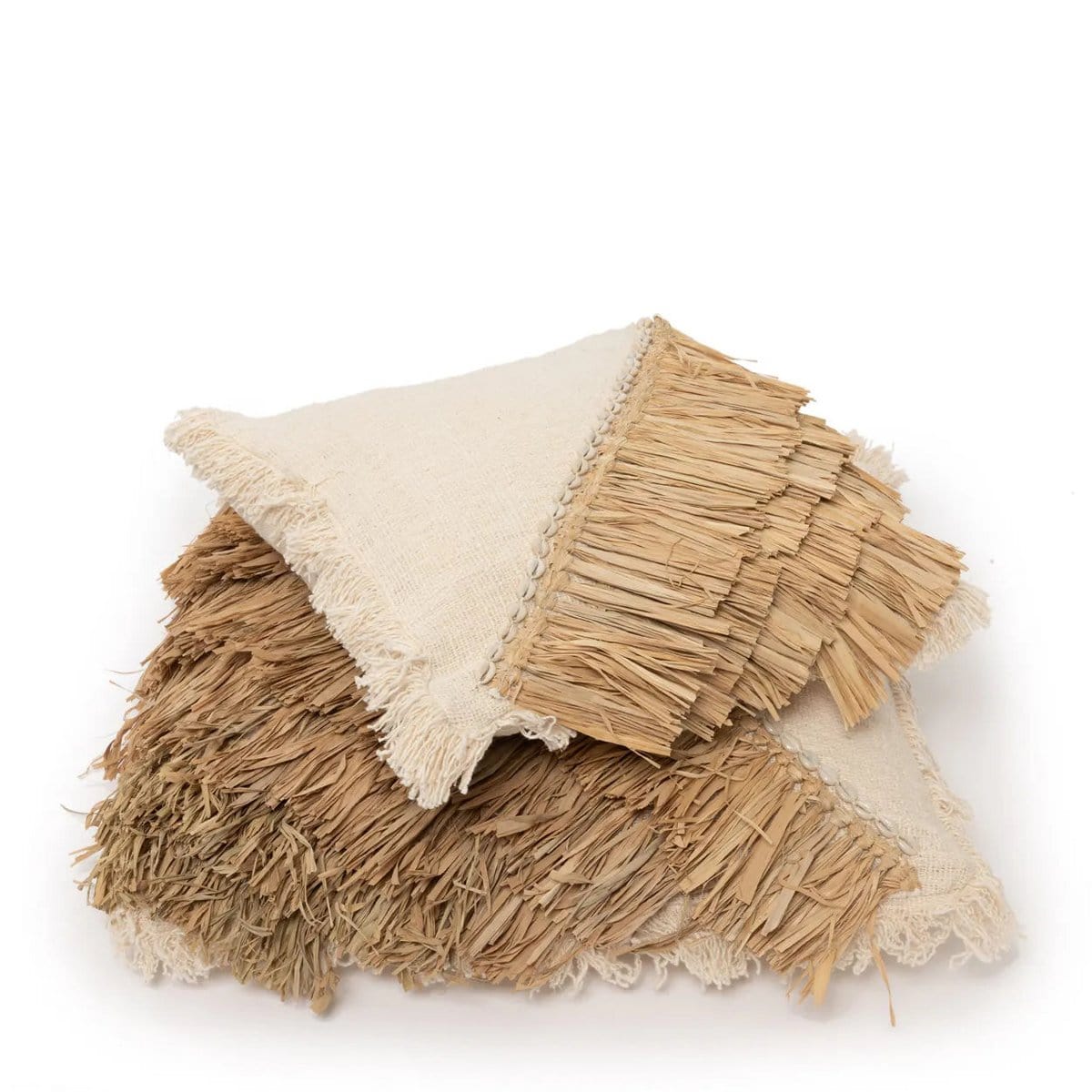 Bazar Bizar De Raffia Katoenen Kussenhoes - Naturel Wit - 60x60