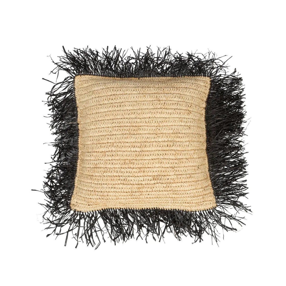 Bazar Bizar De Raffia Kussenhoes Vierkant - Naturel Zwart - 40x40