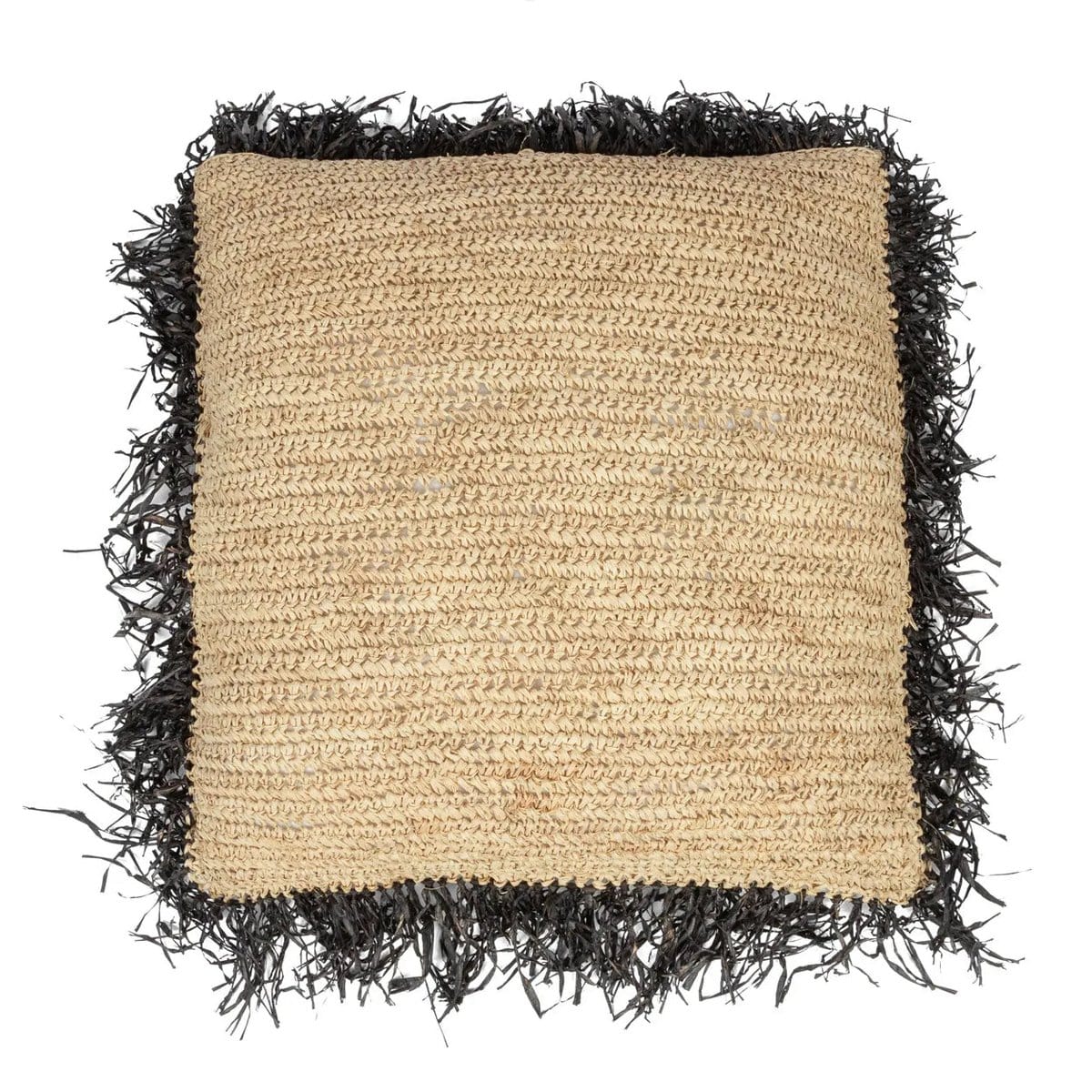 Bazar Bizar De Raffia Kussenhoes Vierkant - Naturel Zwart - 60x60