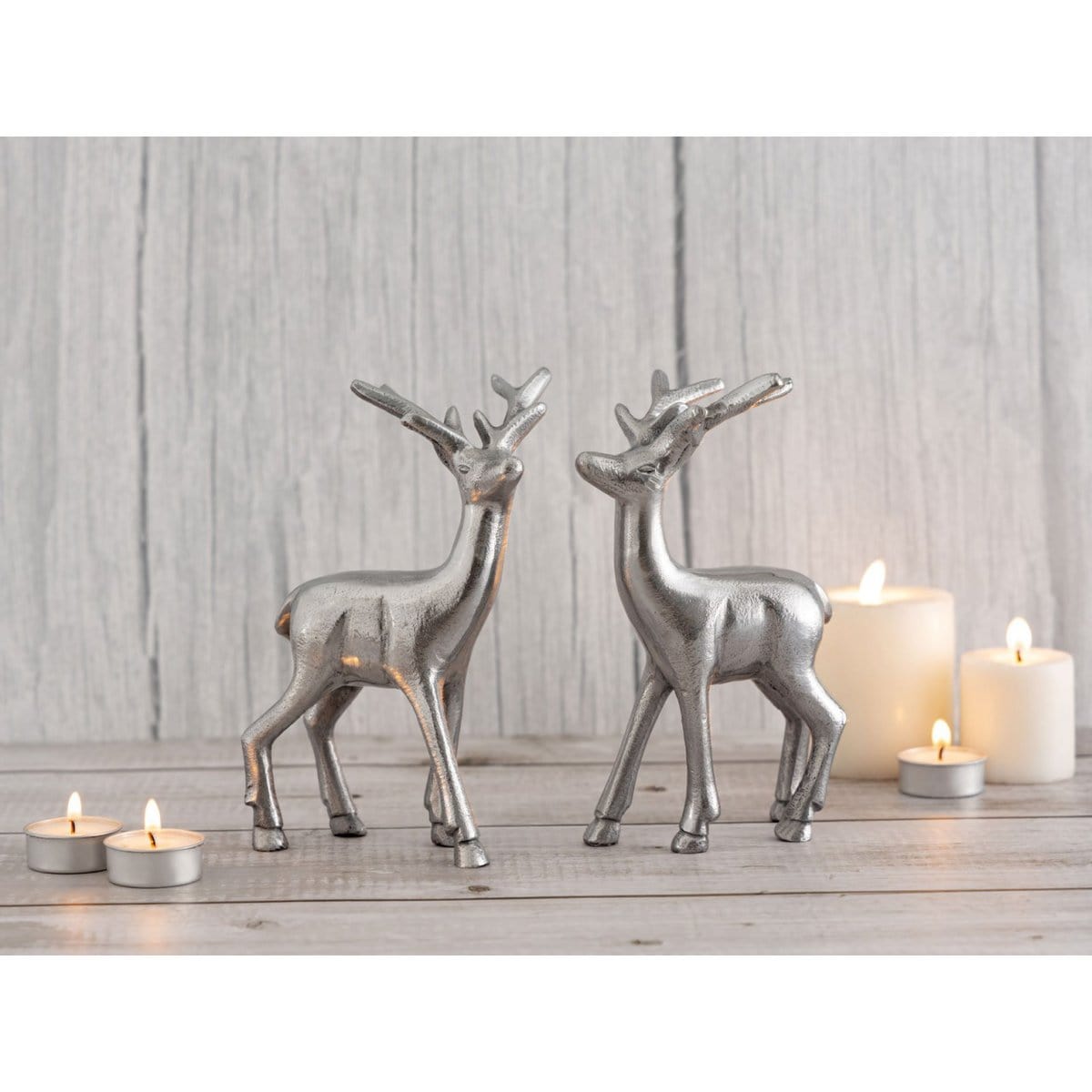 Voglrieder kreatives Wohnen Deco figuren set van 2 herten tafeldecoratie dierenfiguur metaal kerstdecoratie zilver of goud aluminium