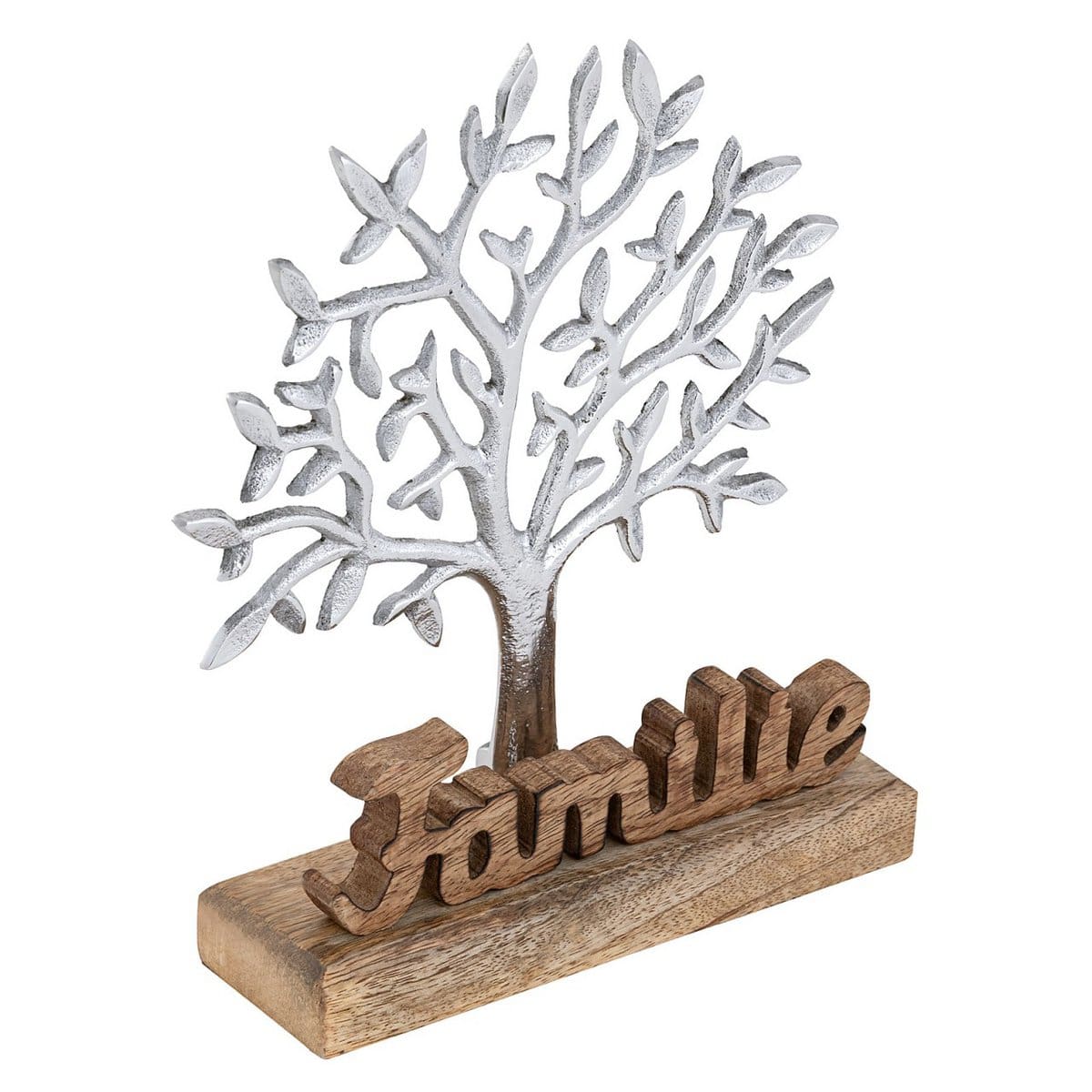 Voglrieder kreatives Wohnen Decoratief figuur levensboom met opschrift familie houten figuur 20x27cm Masterbox 8-delig aluminium