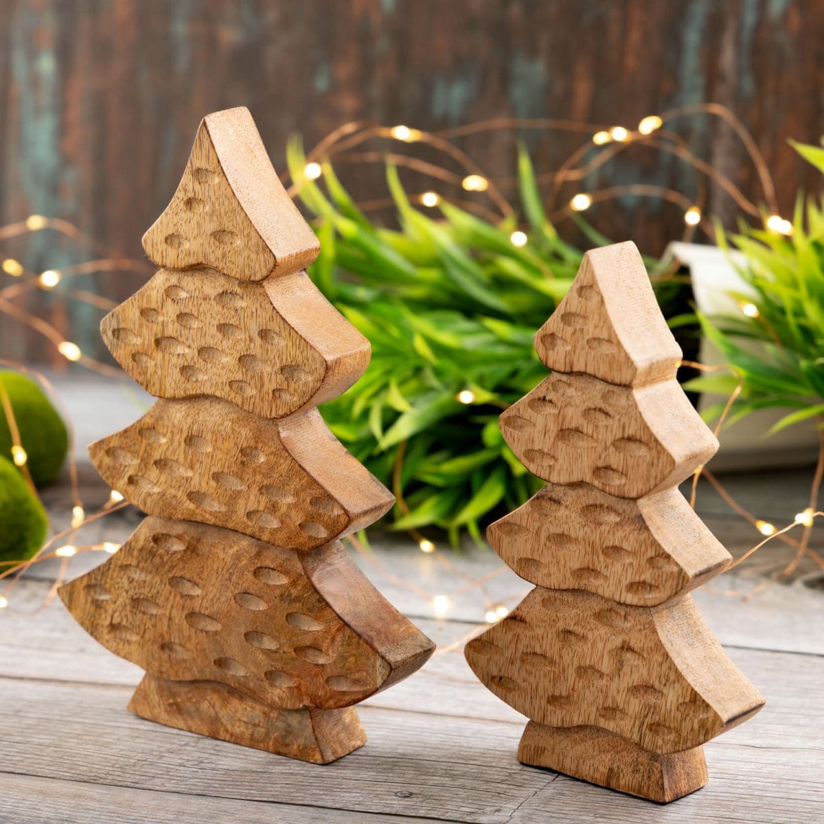 Voglrieder kreatives Wohnen Decoratieve boomfigurenset van 2 houten figuren H23/20cm houten boom Kerstdecoratie mangohout