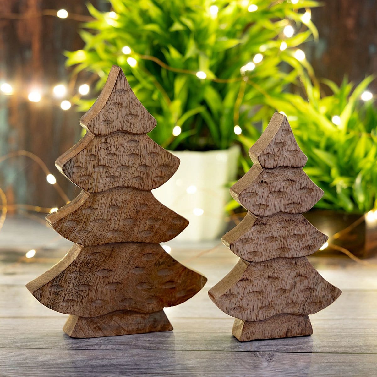 Voglrieder kreatives Wohnen Decoratieve boomfigurenset van 2 houten figuren H23/20cm houten boom Kerstdecoratie mangohout