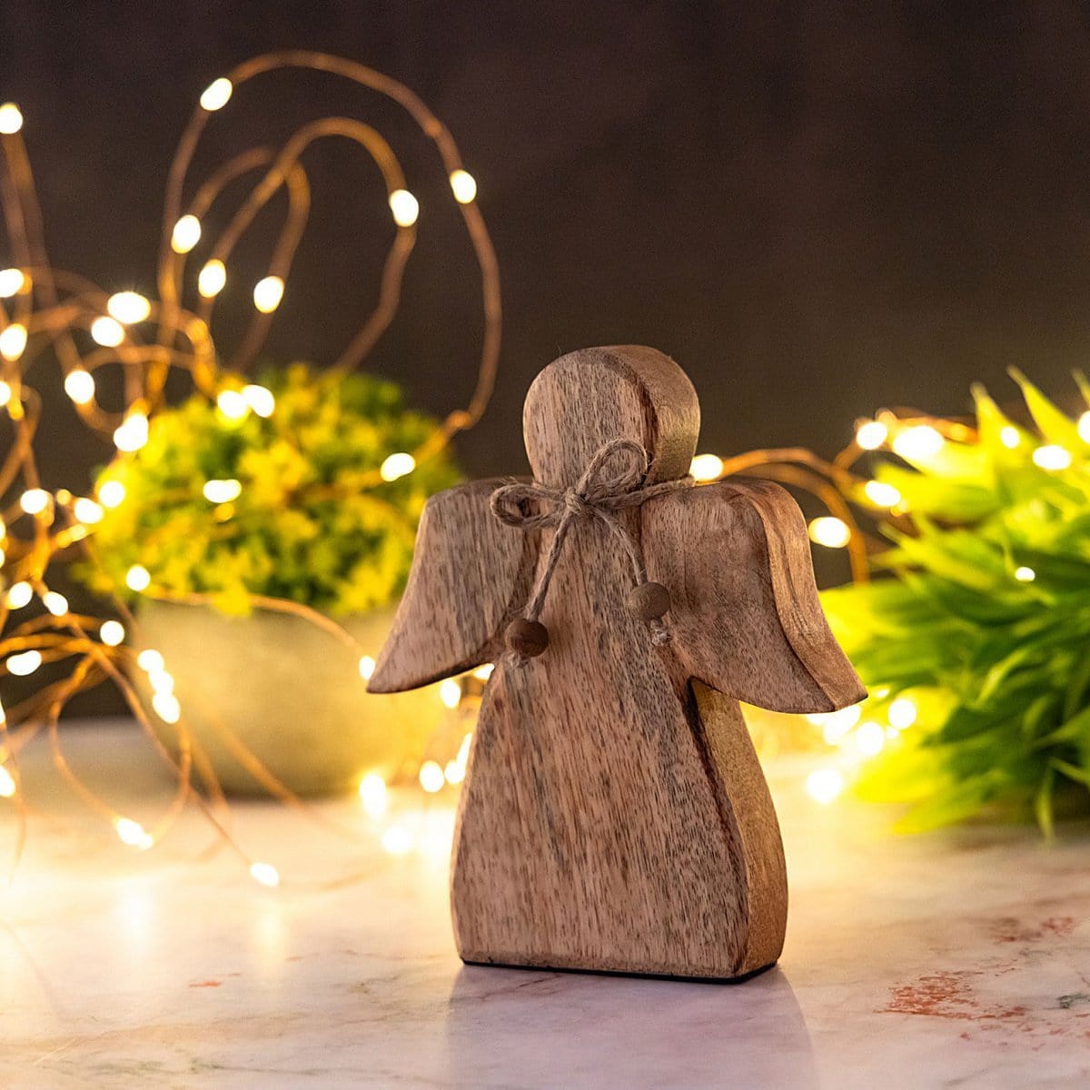 Voglrieder kreatives Wohnen Decoratieve engel houten figuur 15x13cm geluksengel kerstdecoratie mangohout