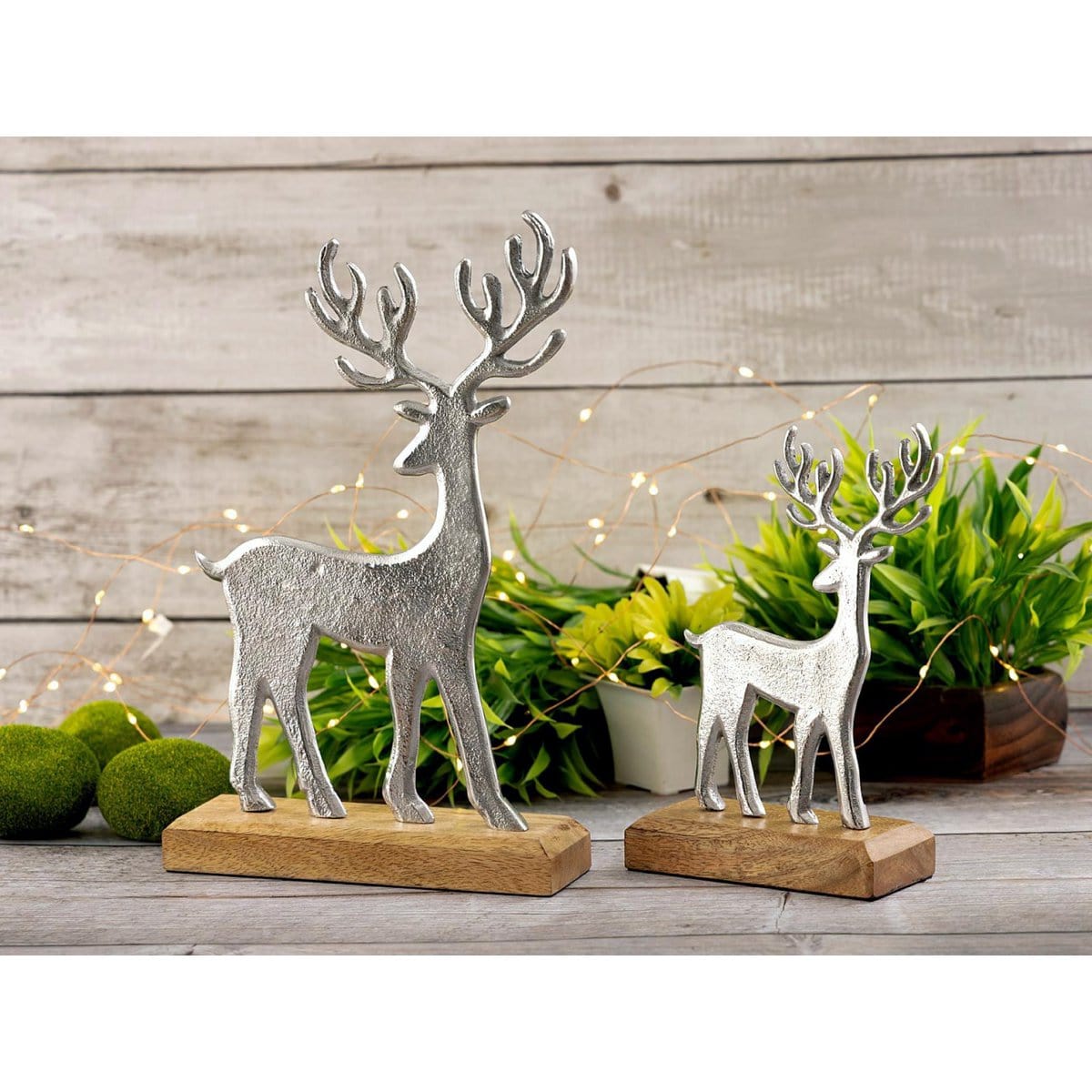 Voglrieder kreatives Wohnen Decoratieve figurenset van 2 hertenstandaard 14/20x22/32cm decoratief figuur aluminium mangohout