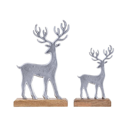 Voglrieder kreatives Wohnen Decoratieve figurenset van 2 hertenstandaard 14/20x22/32cm decoratief figuur aluminium mangohout