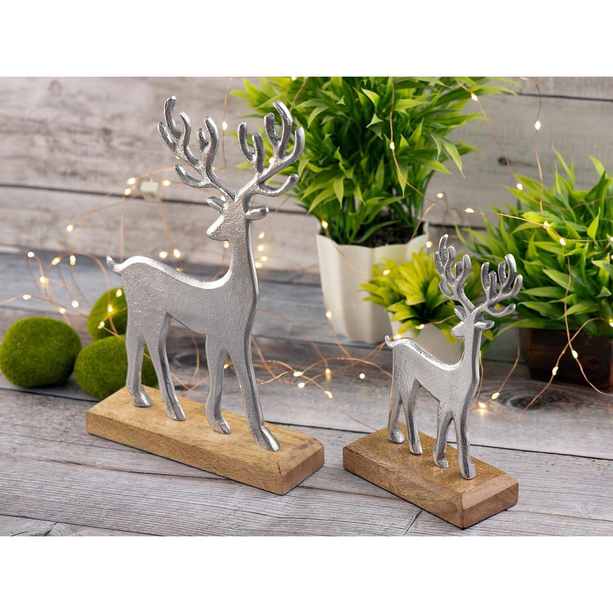 Voglrieder kreatives Wohnen Decoratieve figurenset van 2 hertenstandaard 14/20x22/32cm decoratief figuur aluminium mangohout