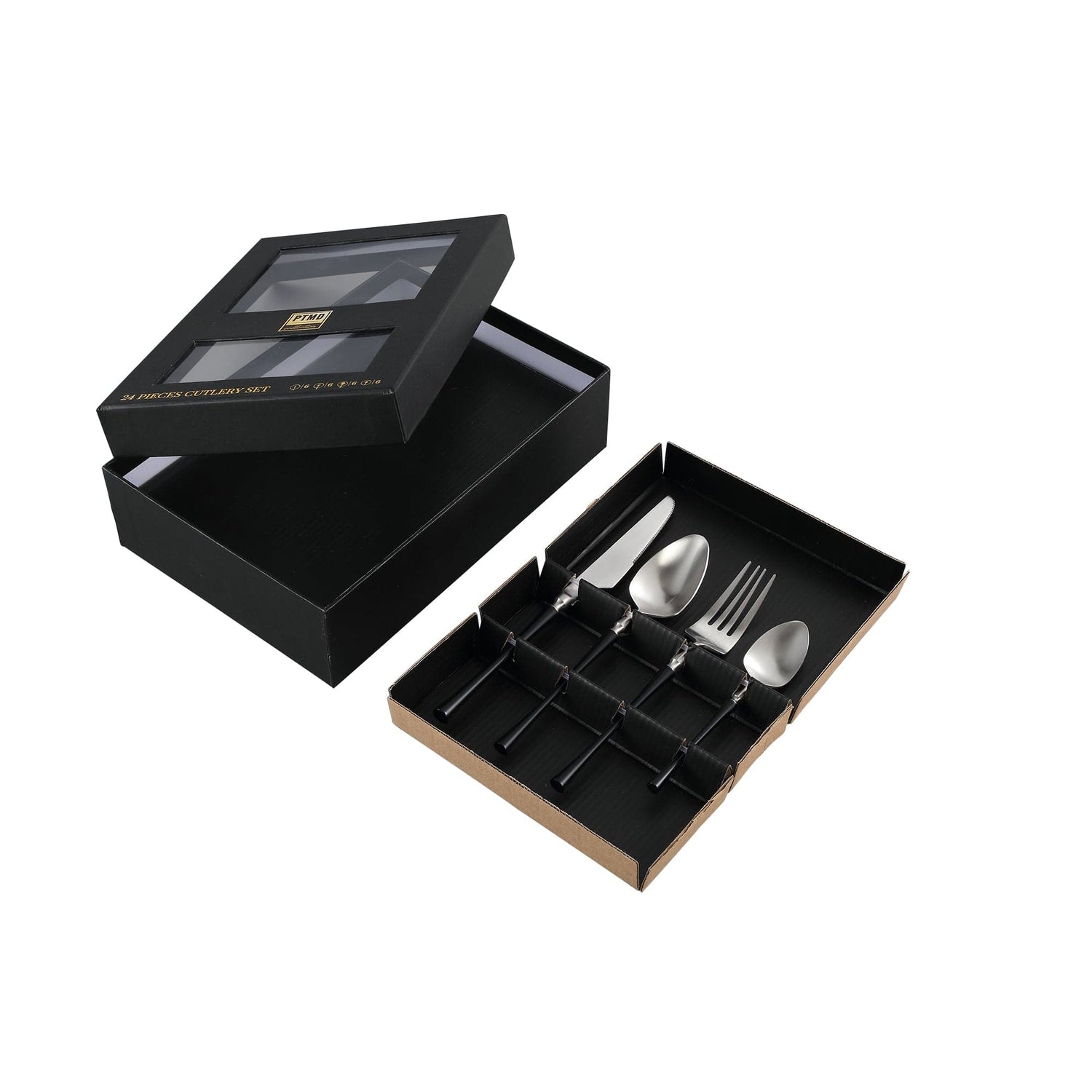 PTMD Delicious Silver Black matt ijzeren bestek set van