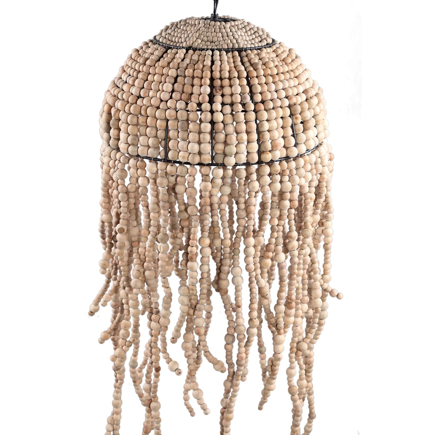 PTMD Doritty Naturel hanglamp hout kralen rond