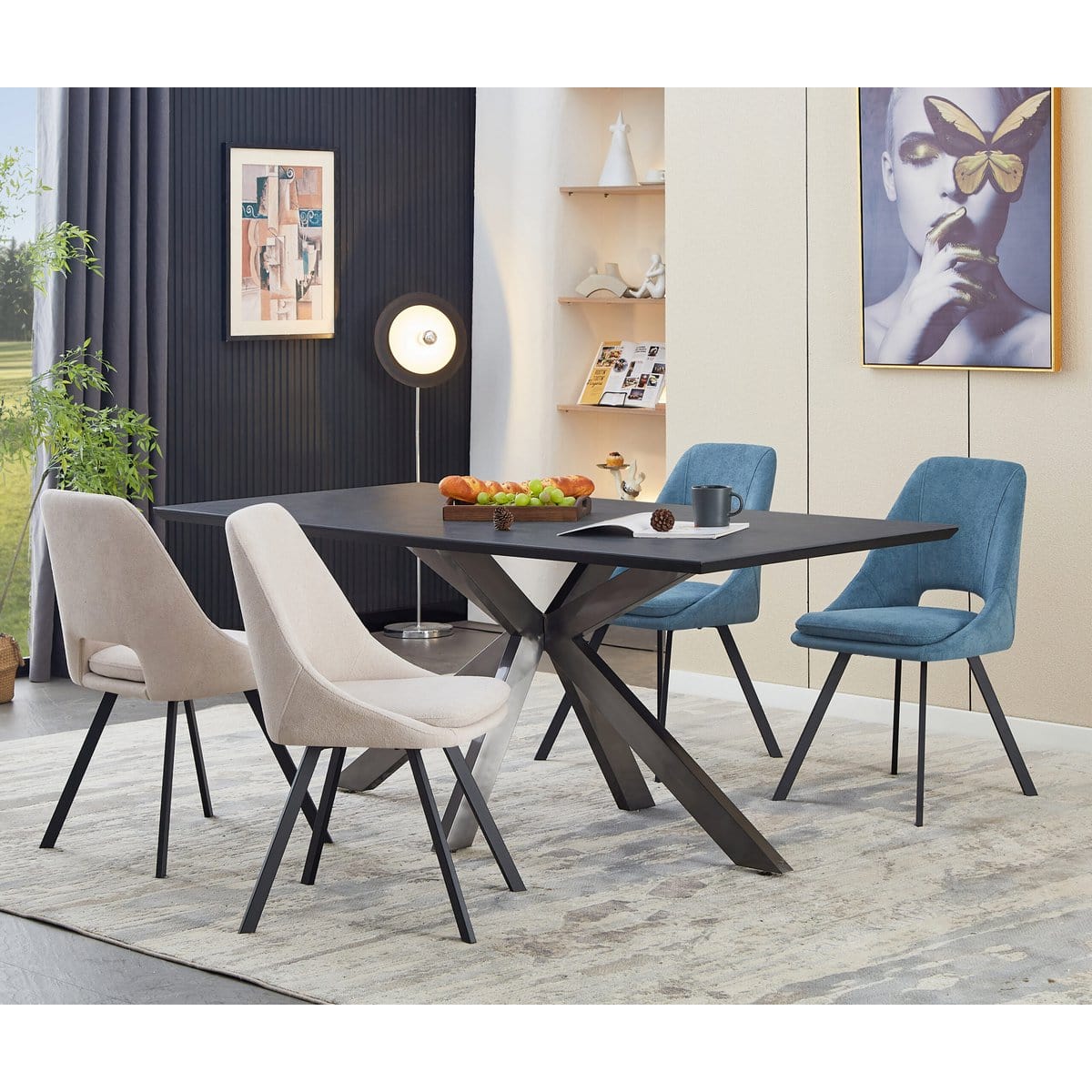 Criks Design Eetkamerstoelen Set van 2 Mila Blauw Stof