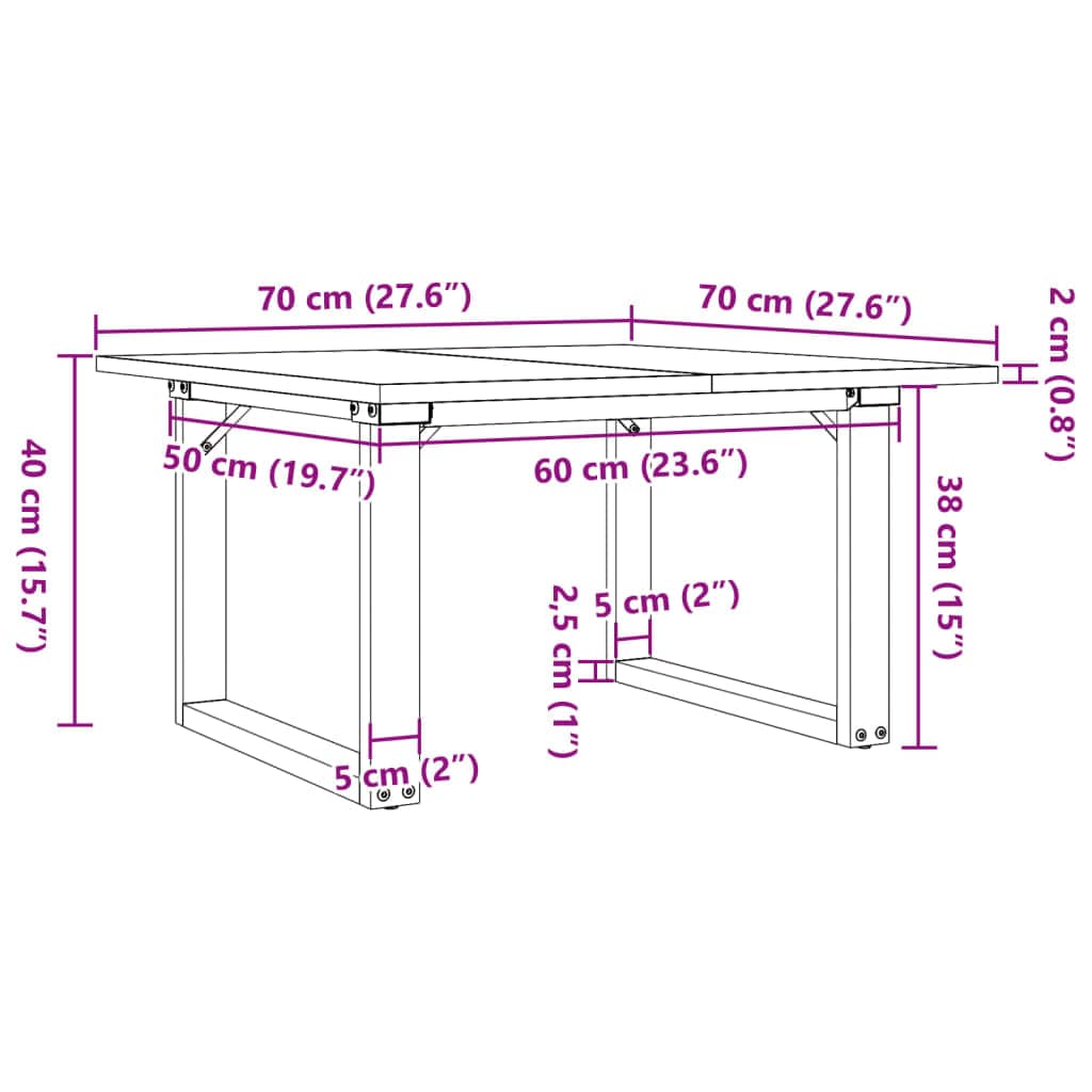 vidaXL Eettafels Salontafel O-frame 70x70x40 cm massief grenenhout en gietijzer