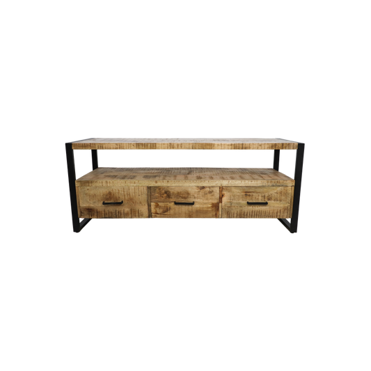 HSM Collection-Meuble TV Havana 3 La-150x45x60-Natural/Noir-Mangue/Métal