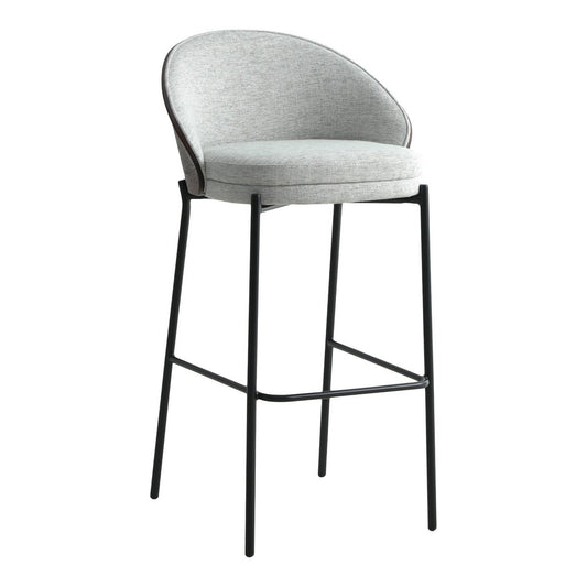 Canelas Bar Chair - Barstoel, lichtgrijs met donkerbruine rugleuning en zwarte poten - Set van 2