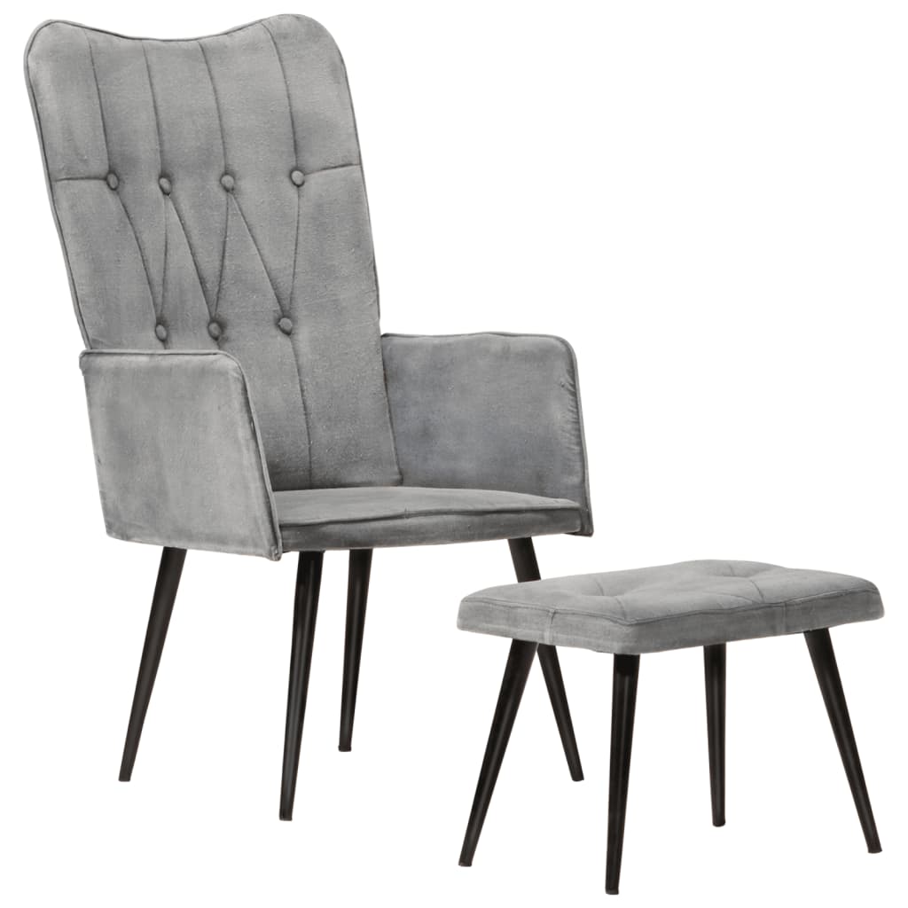 vidaXL Fauteuils & Relaxfauteuils Fauteuil met voetenbank vintage stijl canvas grijs