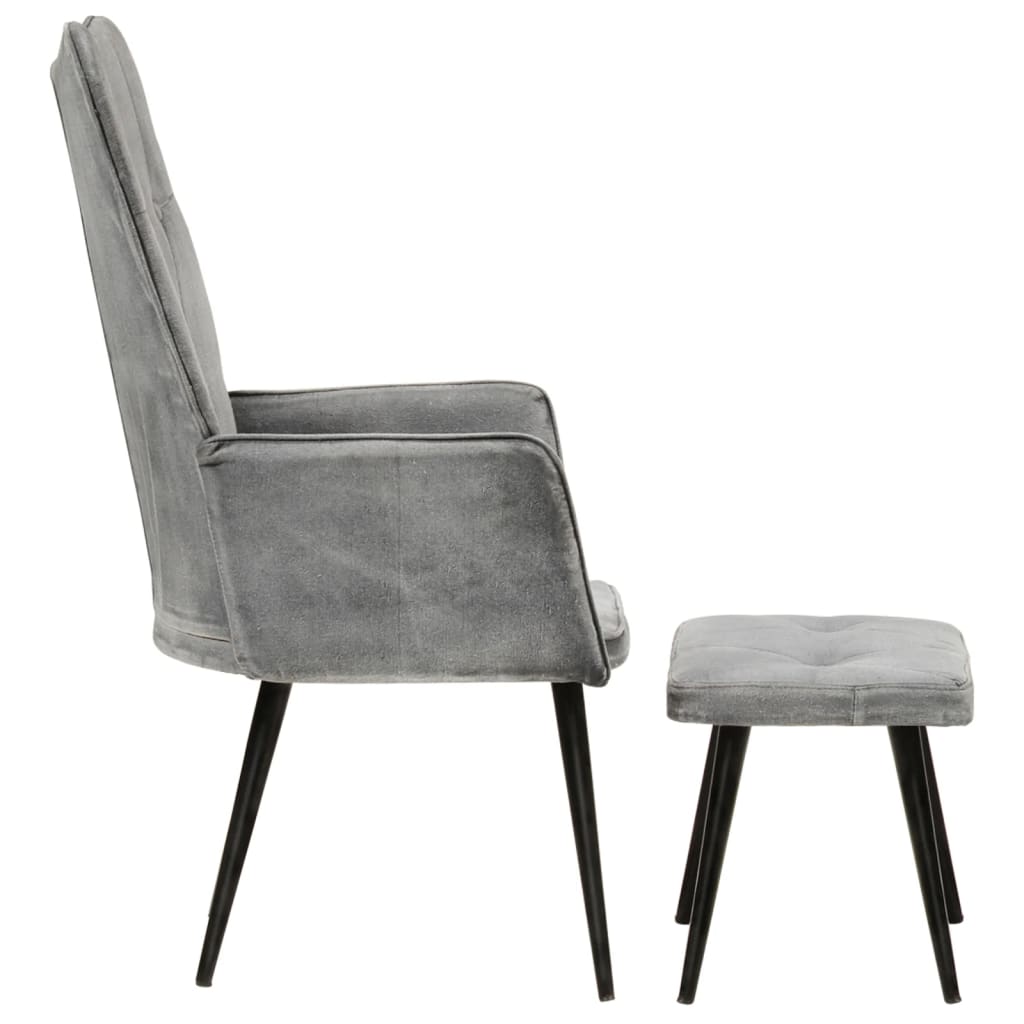 vidaXL Fauteuils & Relaxfauteuils Fauteuil met voetenbank vintage stijl canvas grijs