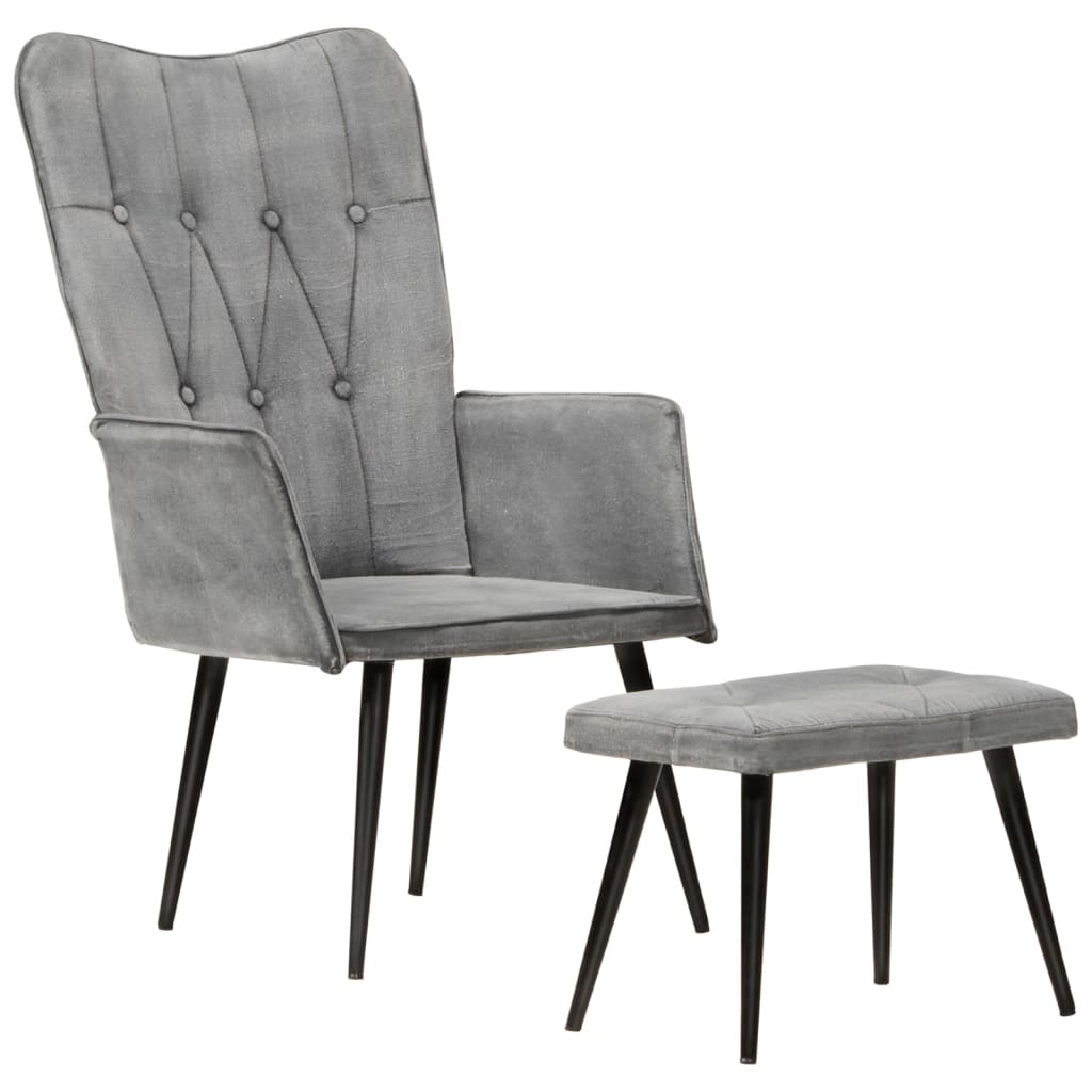 vidaXL Fauteuils & Relaxfauteuils Fauteuil met voetenbank vintage stijl canvas grijs