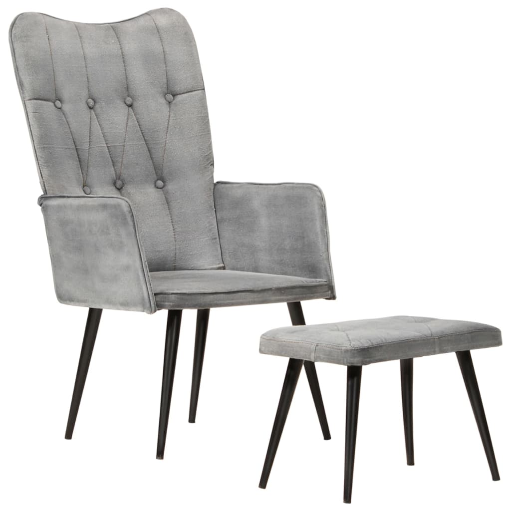 vidaXL Fauteuils & Relaxfauteuils Fauteuil met voetenbank vintage stijl canvas grijs