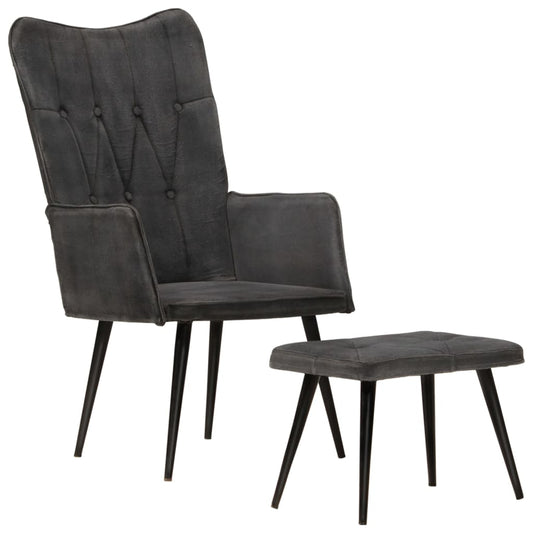 vidaXL Fauteuils & Relaxfauteuils Fauteuil met voetenbank vintage stijl canvas zwart