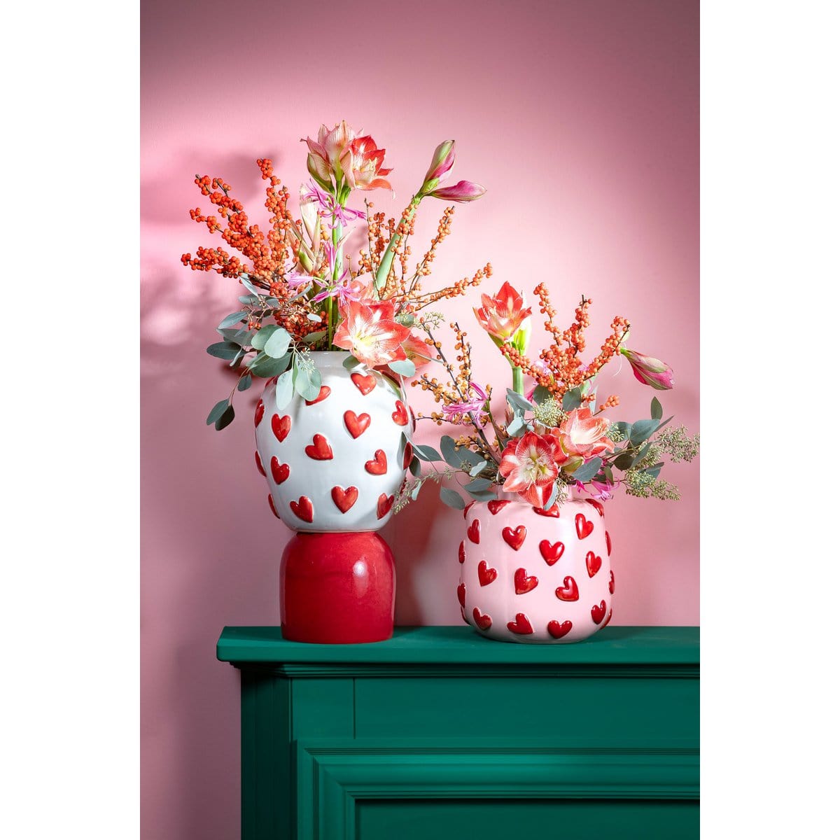 Mica Decorations Hearts Vaas - H28 x Ø29 cm - Keramiek - Roze, Rood