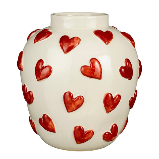 Mica Decorations Hearts Vaas - H33 x Ø30 cm - Keramiek - Wit, Rood